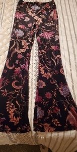 Velvet floral bell bottom leggings